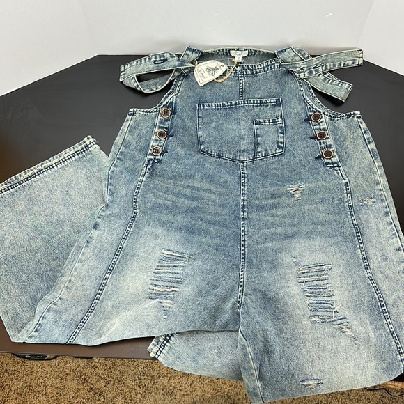 Easel Sanforized Washed Denim Overalls Slouchy Relaxed Oversized M Wide Leg - Picture 16 of 16